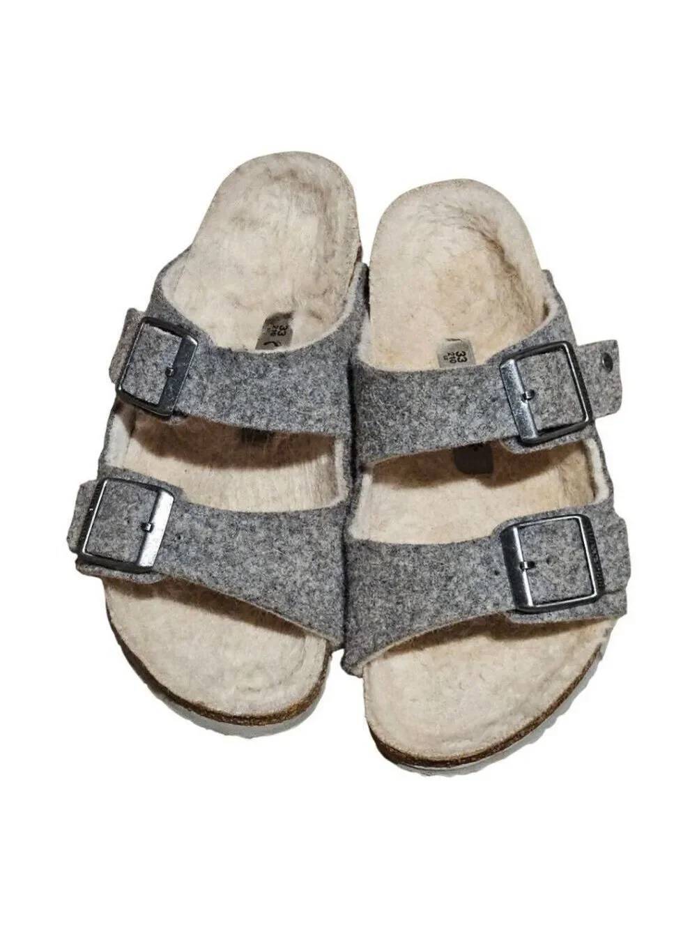 Kids' Birkenstock Grey Beige Shearling Lined Sandals US 2 (Little Girl)
